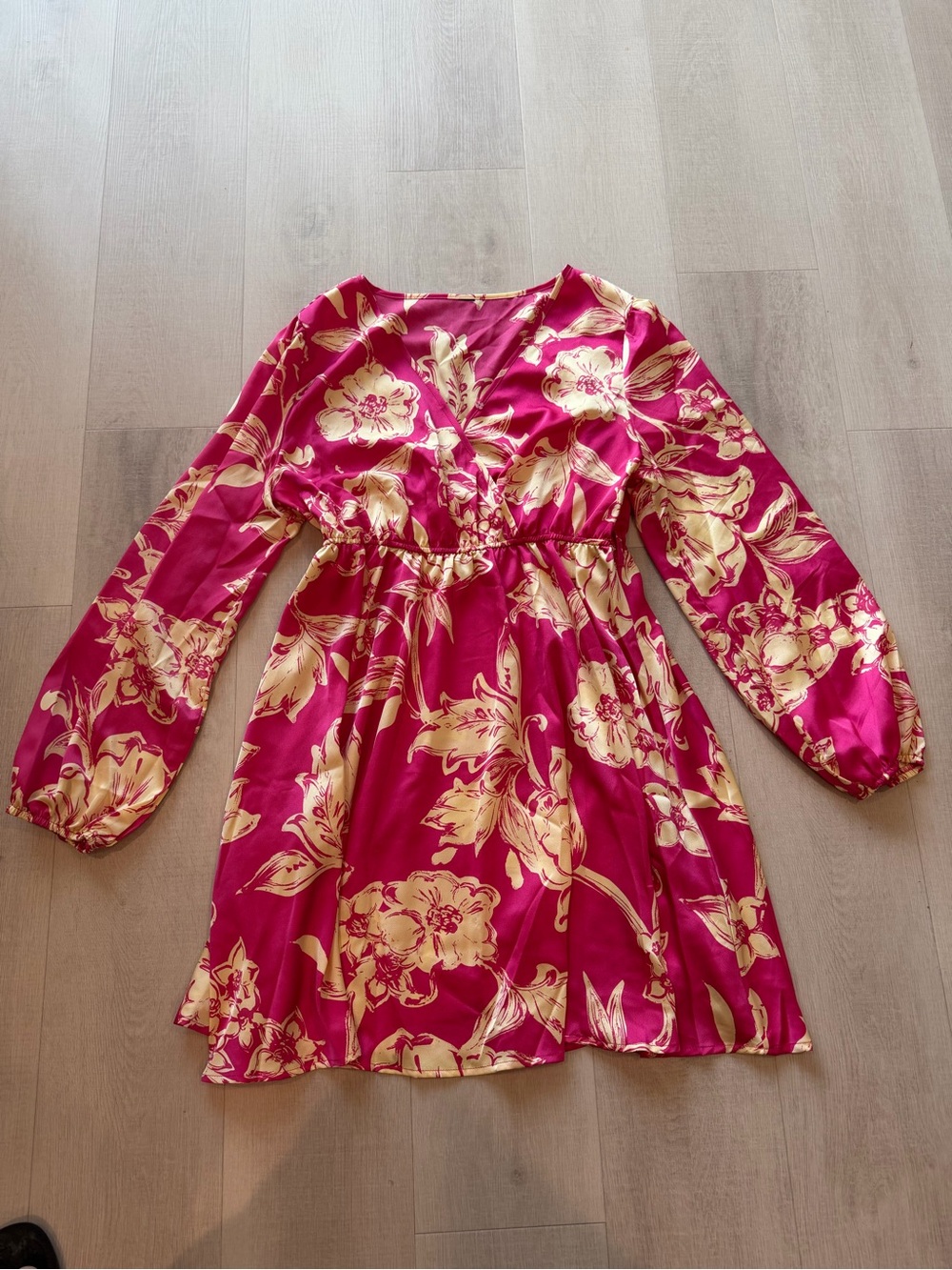 Kohl's Fuchsia and Cream Floral V-Neck Dress